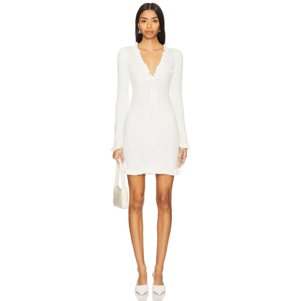 Revolve For Love & Lemons Miranda Sweater Dress Cream size L NWT $229 msrp